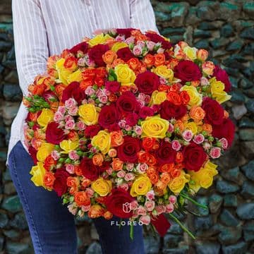 101 роза микс одноголовой и кустовой