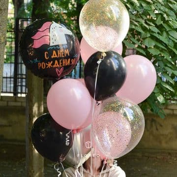 Набор гелиевых шаров «Розовый на черном»