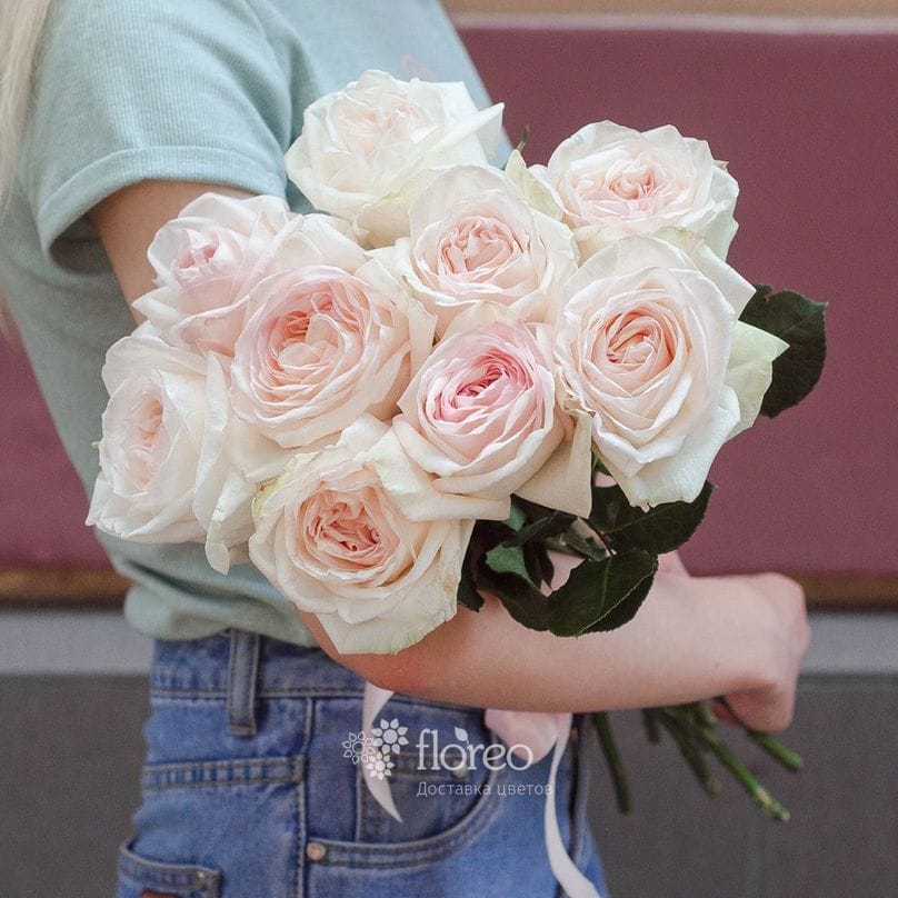 9 пионовидных роз White O'Hara