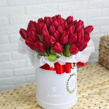 51 красный тюльпан в коробке #1035