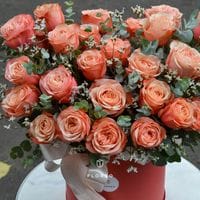 Коробка с пионовидными розами Кахала #867