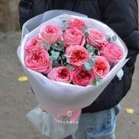 11 пионовидных роз с эвкалиптом #869