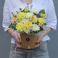 Коробка с хризантемами и лавандой #1191