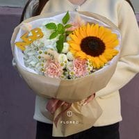 Букет с подсолнухом и гортензией #1275