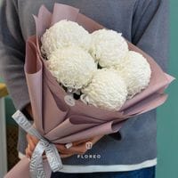 5 белых хризантем в упаковке/784