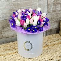 Тюльпаны и ирисы в коробке #1049