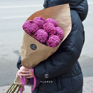 7 хризантем Бигуди в крафте #791