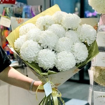 15 белых одноголовых хризантем #786